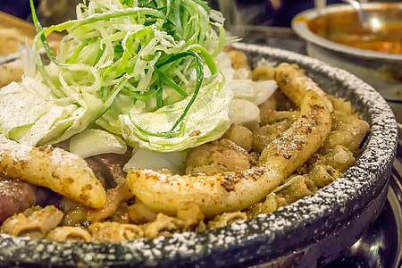 baked pasta with sliced cabbage in plate thumbnail