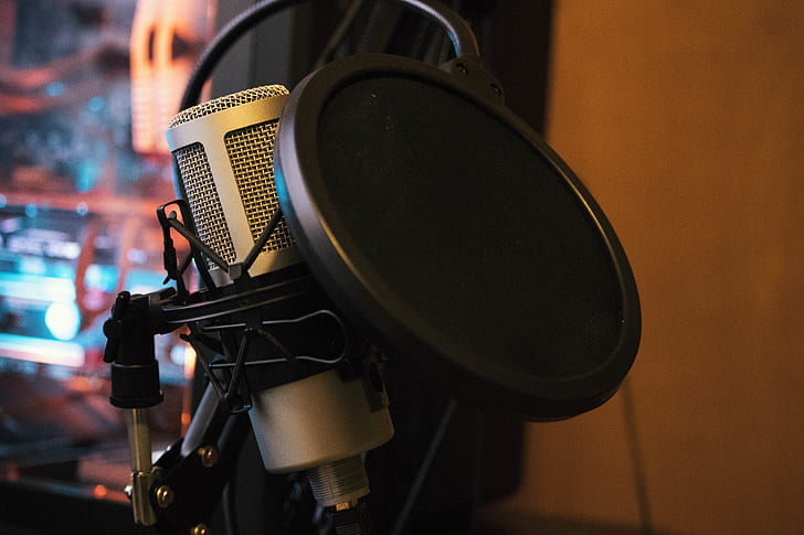 silver condenser microphone