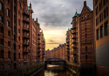 Hamburg Speicherstadt, brown concrete buildings with river thumbnail