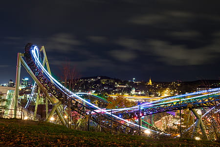 Time-lapse Photography Of Roller Coaster During Night Time thumbnail