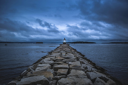 Stone Walkway to the lighthouse in Maine thumbnail
