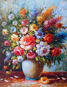 photo of flower arrangement in vase oil painting thumbnail