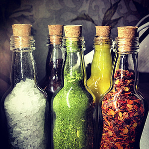 five assorted infused vinegar bottles thumbnail