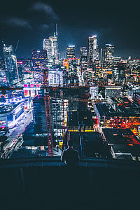 top view of skyscrapes during night time thumbnail