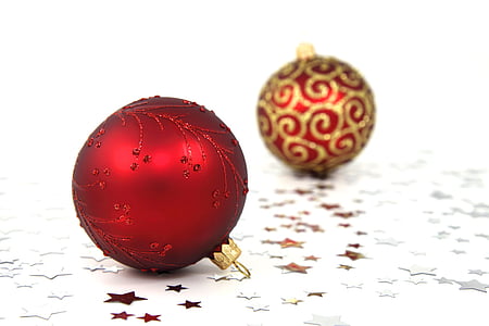 two red Christmas baubles thumbnail