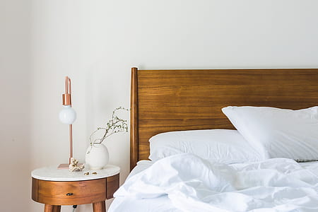 bed, bedroom, table, lamp thumbnail