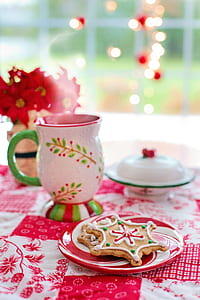 food photography of cookies served on red ceramic plate thumbnail