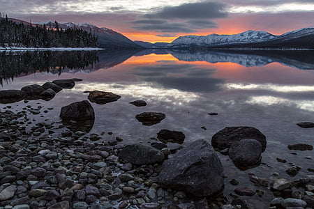 rock formation near river during sunset thumbnail