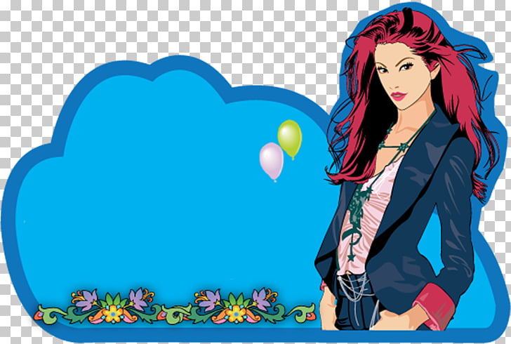 Cartoon Black Hair Character Heart Illustration Blue Fashion