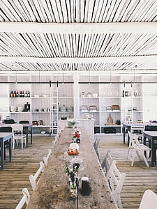 rectangular brown wooden table with chairs thumbnail