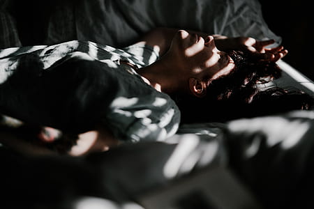 woman, bed, light, shadow, blinds thumbnail