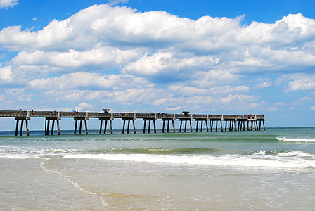 brown dock surrounded by ocean during daytime thumbnail