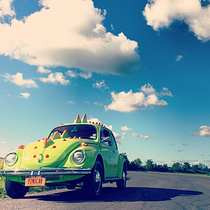 green Volkswagen Beetle on road thumbnail