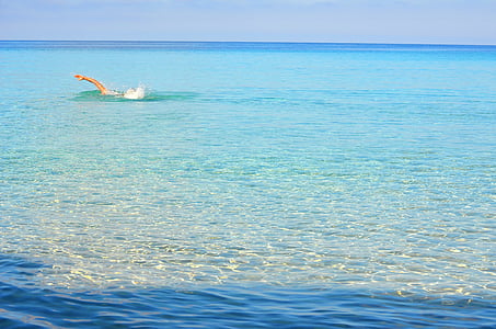 person swimming on body of water thumbnail
