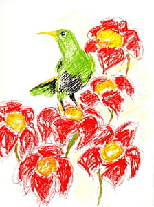 bird on flowers drawing thumbnail