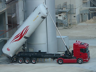 white oil tank truck parked near silo thumbnail