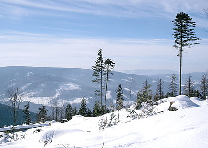 wide angle photo of snow-capped mountain thumbnail