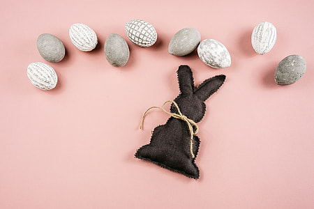 Pink Easter Background with Handmade Rabbit thumbnail