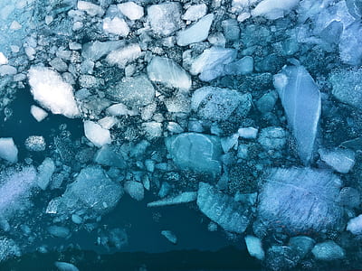top view of ice blocks on water thumbnail