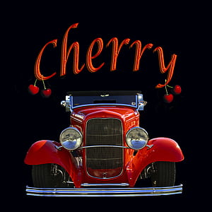 vintage red car with cherry text overlay on black background thumbnail