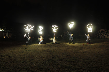 five, person, neon light, nighttime, light, lights thumbnail
