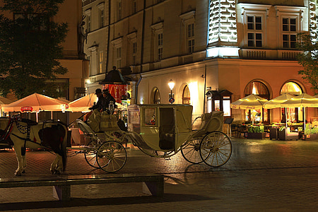 white and beige carriage with white horse thumbnail