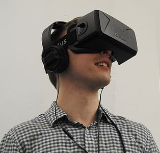person wearing black Oculus VR headset thumbnail