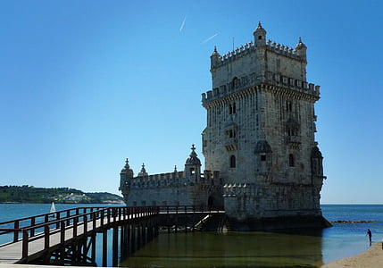 gray concrete fort on water with wooden bridge during daytime thumbnail