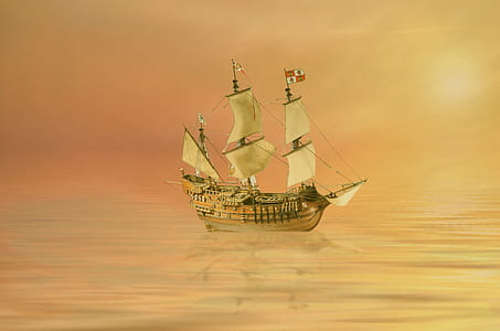 brown and beige ship digital wallpaper thumbnail