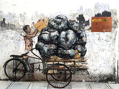 man beside plastic bag lot painting thumbnail