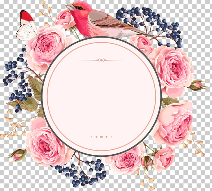 Wedding invitation Flower Euclidean , flowers and borders, bird surrounded by pink rose flowers illustration PNG clipart