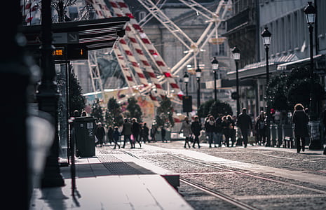 group of people walking near ferris wheel thumbnail