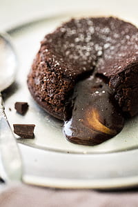 chocolate lava cake served on plate during daytime thumbnail
