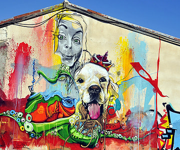 photo of dog and woman wearing hijab graffiti artwork thumbnail