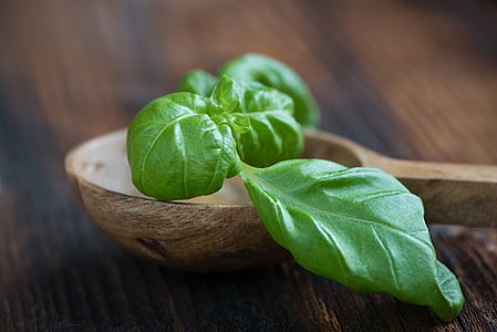 green leafed vegetable on top of brown wooden ladle thumbnail