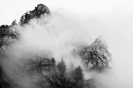grayscale photography of mountain thumbnail
