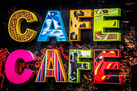 two multicolored cafe text posters thumbnail