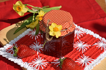 filled strawberry jam jar with lid thumbnail