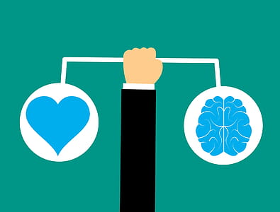 Illustration of balance between head and heart - thinking vs feeling. thumbnail