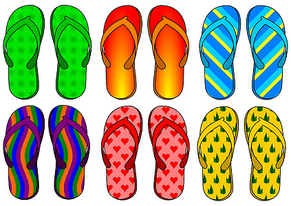 six pairs of multicolored flip-flops illustration thumbnail