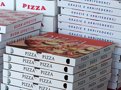Bunch of Stacked Pizza Boxes thumbnail