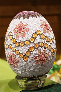 pink, white, and yellow decorative egg closeup photo thumbnail