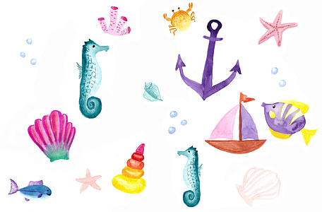 water color paintings of sea creatures thumbnail