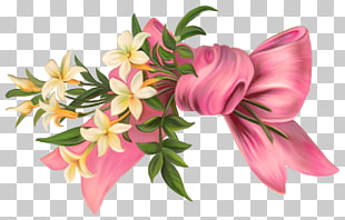 Pahela Baishakh New Year Holiday Bengali language, Pink Bow with Flowers Element, pink ribbon and white flowers painting PNG clipart