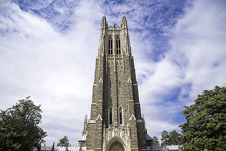 Tall Duke Chapel under the sky and clouds in Durham, North Carolina thumbnail