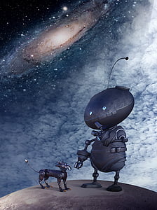 two robots in galaxy wallpaper thumbnail