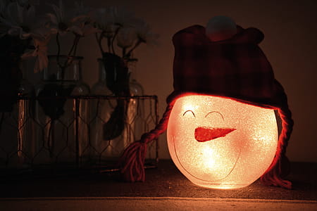 Shallow Focus Photography of White Led Snowman Lamp thumbnail