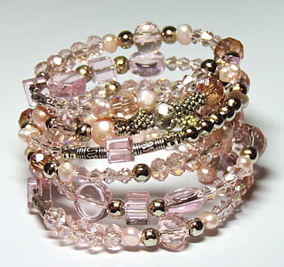 beaded pink and white bracelets thumbnail