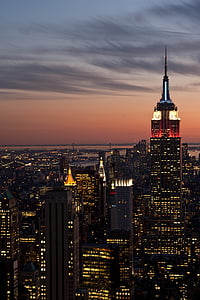 birds'eye photography of lighted city buildings during golden hours thumbnail