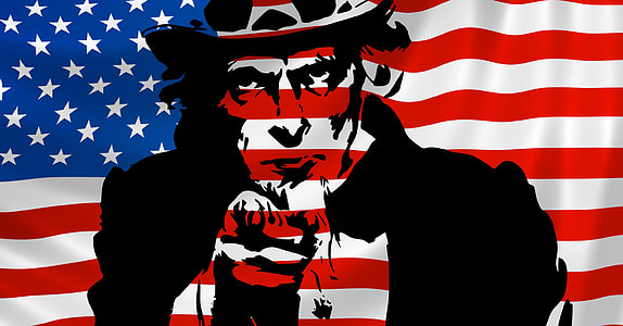 Uncle Sam in front of American Flag thumbnail